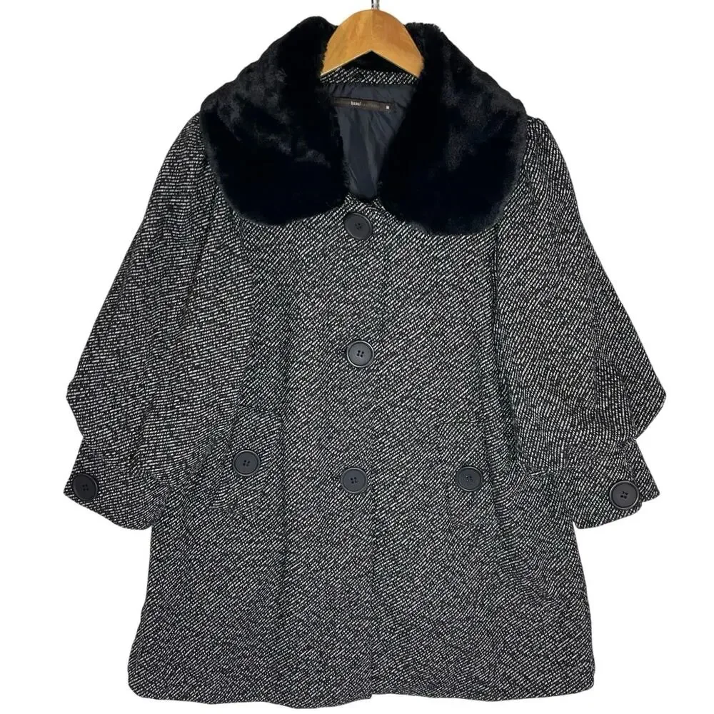 ANTHROPOLOGIE HAZEL Women’s Vintage Style Faux Fur Collar Pea Coat - Picture 1 of 6